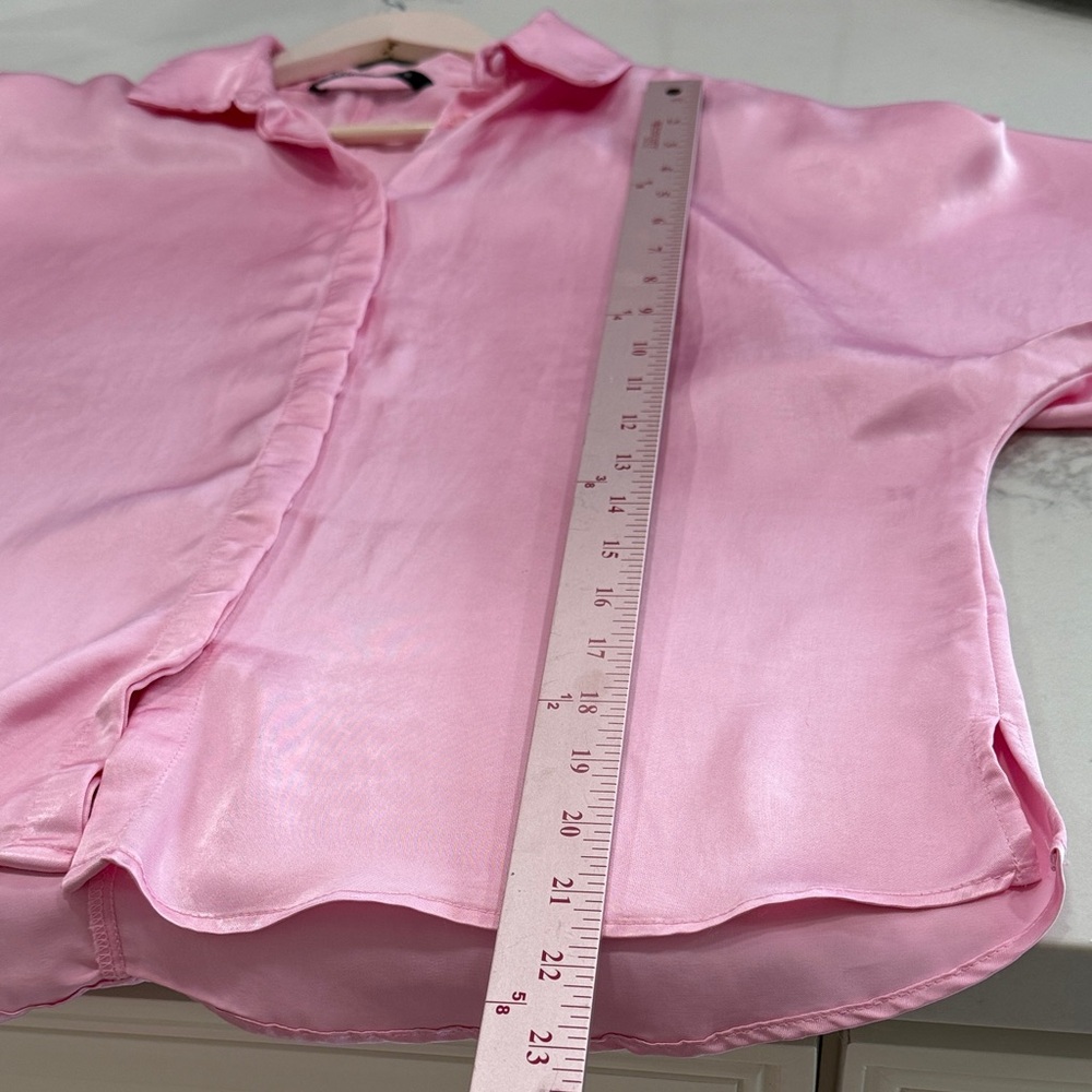Zara Pink Satin Button Down Shirt - Picture 6 of 7